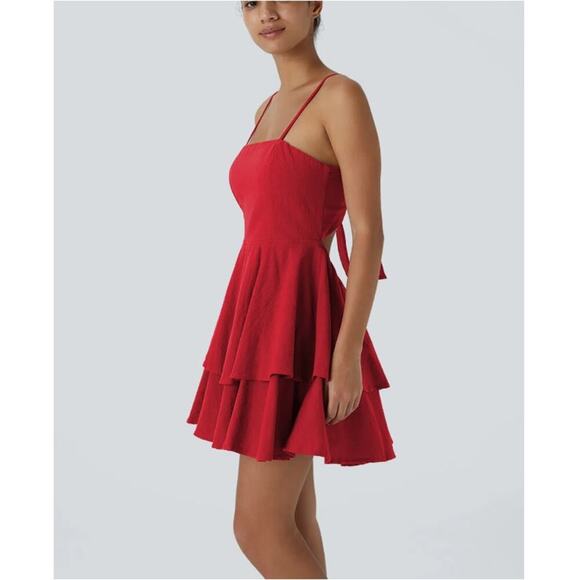 Halara Women's Winterberry backless Ruffle Flowy Slip Mini Dress Size 1X - Picture 3 of 7